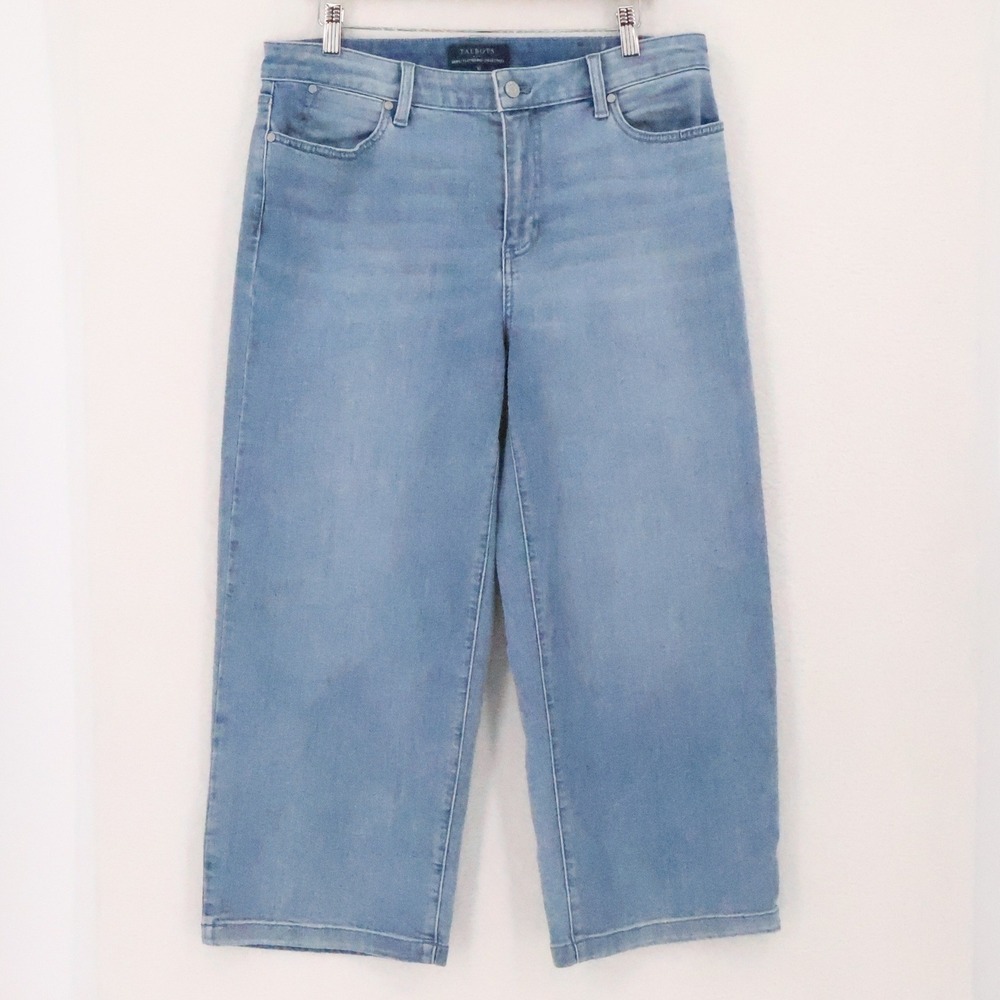 Talbots Simply Flattering Wide Leg Crop Jeans Womens Size 10 Light Wash Stretch